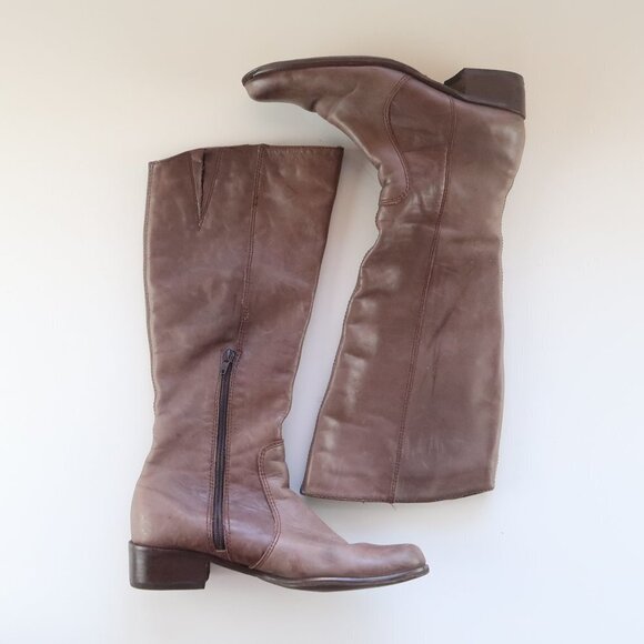 Via Uno With Vibram Sole Brown / Taupe Leather Knee-length Riding Boots - Picture 8 of 10